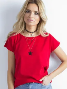 Červené bavlnené tričko s krátkymi rukávmi - XL