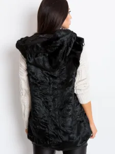 Čierna kožušinová vesta s kapucňou Fluffy - L/XL