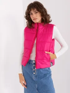 Fuchsiová jednoduchá prešívaná krátka vesta s vreckami bez kapucne - L