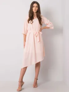 Dámske svetlo-ružové asymetrické šaty s mašľou - 38