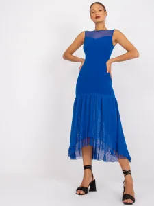 Kobaltovo-modré dlhé spoločenské šaty na ramienka - 36
