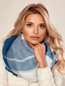 Dámsky modrý károvaný pletený šál - UNI