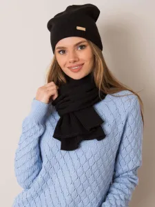 Dámska čierna zimná čiapka so šálom - UNI