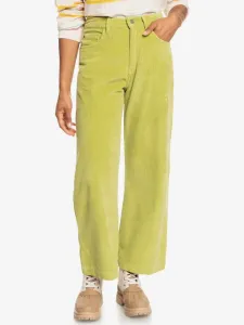 Manšestrové nohavice Roxy zelená farba, široké, vysoký pás