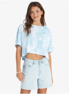 White-Blue Women Patterned Cropped T-Shirt Roxy Happy Palm - Women #687314