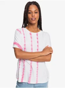 Pink-White Women's Patterned T-Shirt Roxy Over The Rainbo - Women #692150