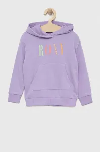 Detská mikina Roxy fialová farba, s kapucňou, s potlačou