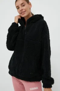 Mikina Roxy dámska, čierna farba, s kapucňou, jednofarebná
