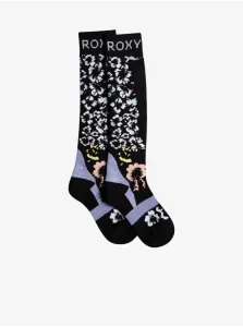 Black Flowered Socks with Roxy Paloma Wool Admixture - Women #615948
