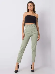 Svetlo-zelené džínsy s vysokým pásom RUE PARIS - 25