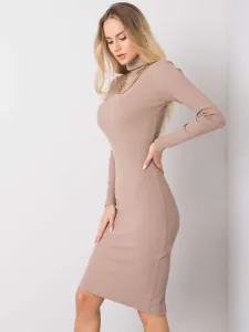 Elegantné rolákové bavlnené šaty v béžovej farbe - L/XL