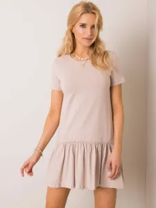 Béžové bavlnené šaty s krátkym rukávom a volánikmi - M