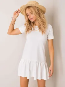 Ecru bavlnené šaty s krátkym rukávom a volánikmi - XL