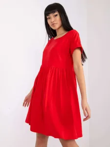 Krátke červené šaty s krátkymi zvinutými rukávmi - S
