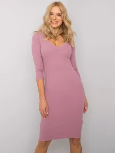 Ružové bavlnené priliehavé rebrované šaty s výstrihom - XL