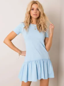 Svetlo-modré bavlnené šaty s krátkym rukávom a volánikmi - L