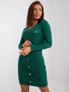 Tmavo-zelené priliehavé šaty s dlhými rukávmi - L