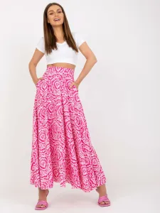 Bielo-ružová vzorovaná dlhá sukňa - S