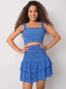 Modrá volánová mini sukňa s kvetinovým vzorom - S
