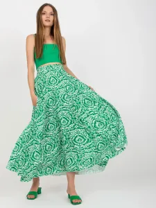 Bielo-zelená vzorovaná dlhá sukňa - L