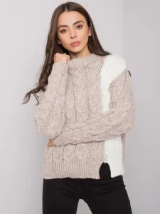 Bielo-béžový pletený sveter s vrkočovým vzorom - UNI