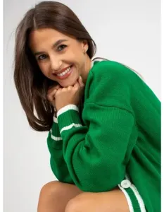 Dámsky sveter s vreckami dlhý RUE PARIS zelený