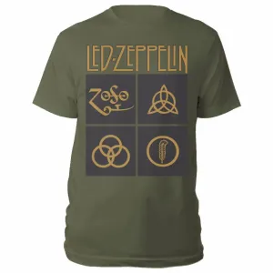Led Zeppelin tričko Gold Symbols in Black Square Zelená XL