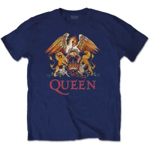 Queen tričko Classic Crest Modrá L