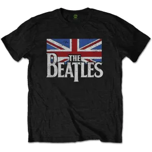 The Beatles tričko Drop T Logo & Vintage Flag Čierna XL