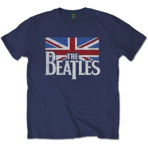 The Beatles tričko Drop T Logo & Vintage Flag Modrá XL