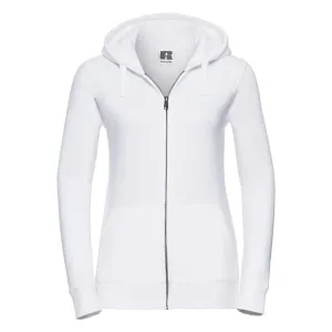 White women's sweatshirt with hood and zipper Authentic Russell
