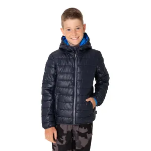 Tmavomodrá chlapčenská prešívaná zimná bunda s kapucňou SAM 73 Jonah