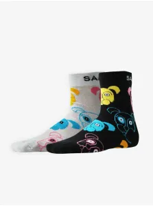 Sada dvoch párov dievčenských vzorovaných ponožiek v čiernej a bielej farbe SAM 73 Nojio