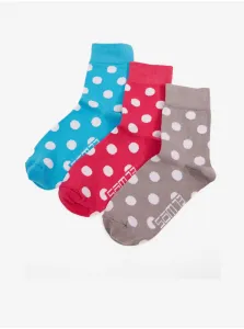 Súprava troch párov dámskych bodkovaných ponožiek v modrej, šedej a červenej farbe SAM 73 #5610468