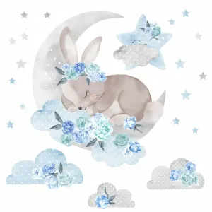 BAYO - Samolepka na stenu Spiaci králik modrá