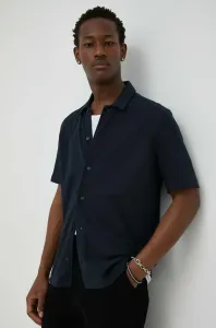 Košeľa Samsoe Samsoe Pánska, tmavomodrá farba, voľný strih, s klasickým golierom #4728413