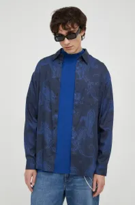 Košeľa Samsoe Samsoe pánska, tmavomodrá farba, voľný strih, s klasickým golierom #7455149