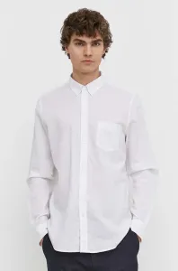 Ľanová košeľa Samsoe Samsoe pánska, biela farba, regular, s golierom button-down