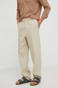 Ľanové nohavice Samsoe Samsoe pánske, béžová farba, rovné #6014556