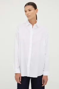 Bavlnená košeľa Samsoe Samsoe dámska, biela farba, voľný strih, s klasickým golierom #8765811