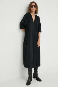 Bavlnené šaty Samsoe Samsoe čierna farba, midi, oversize