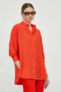 Košeľa Samsoe Samsoe dámska, oranžová farba, voľný strih, s klasickým golierom #7543401