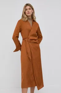Šaty Samsoe Samsoe hnedá farba, midi, rovné #187263