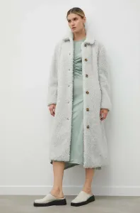 Vlnený kabát Samsoe Samsoe Eloise šedá farba, prechodný, oversize #8804837