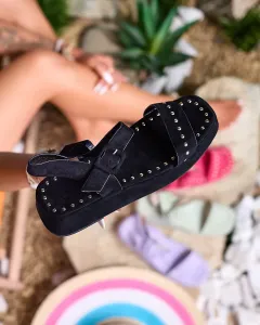 Čierne dámske sandále s kamienkami Franssia - Obuv
