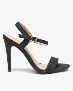 Čierne dámske sandále s trblietkami na opätku Flamid - Obuv