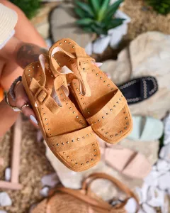 Hnedé dámske sandále s kamienkami Franssia - Obuv