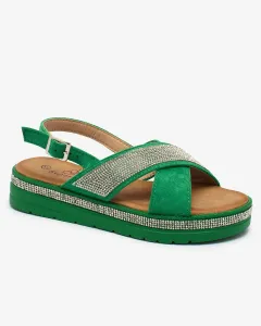 Royalfashion Zelené dámske sandále z eko-semišu so zirkónmi Trikys