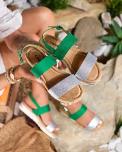 Royalfashion Zeleno-strieborné ploché dámske sandále Rosmier