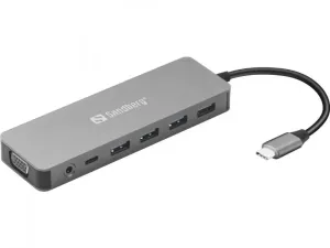 Sandberg USB-C Travel Dock, cestovní dokovací stanice13-v-1 , USB port, HDMI, VGA,Ethernet port